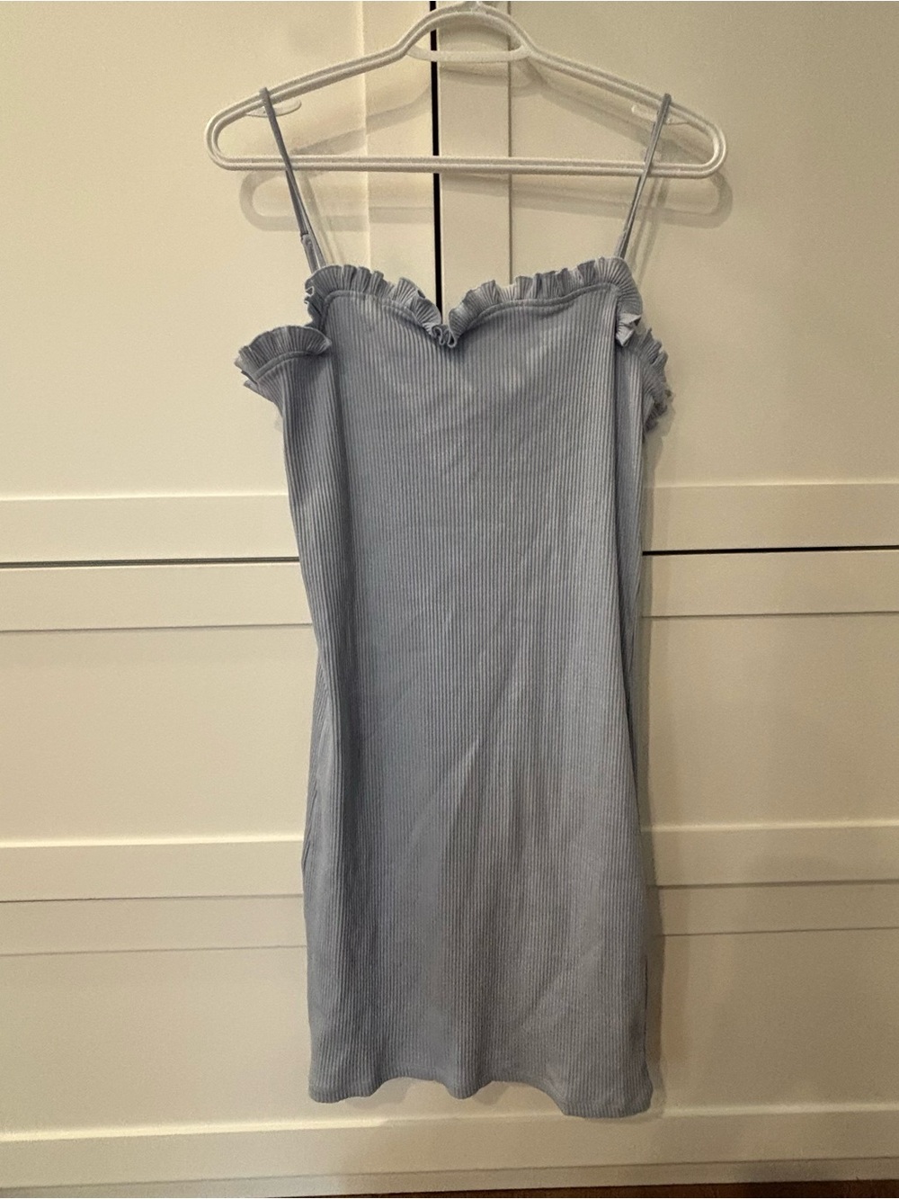 Pieces Light baby Blue Ribbed Ruffle-Trim Dress